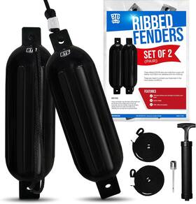 Btg Gear 628504868522 Set Of 2 Pack Inflatable Large Boat Fenders 6.5 Inch X 23 Black
