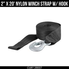 29007 Curt 2 Inch X 20 Foot Nylon Winch Strap With Hook 4000 Lbs Capacity