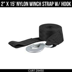 29450 Curt 2 Inch X 15 Foot Nylon Winch Strap With Hook 3300 Lbs Capacity