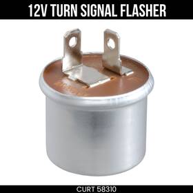 2-terminal Curt 58310 Turn Signal Flasher 12-volt For 1-4 Lamps Or 2-8 Hazards