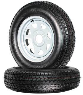 Tr20028 Ecustomrim 2-pk Trailer Tire On Rim St205/75d15 F78 205/75 Lrc 5 Lug White Spoke Wheel
