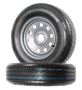 Tr20080 Ecustomrim 2-pk Radial Trailer Tire On Rim St205/75r15 205/75-15 5 Lug Silver Modular Wheel