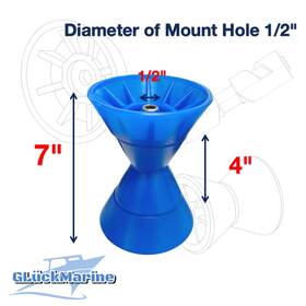 Gluckmarine 739325435920 7 Inch X 4 Boat Trailer Roller Assembly With 1/2 Shaft Bow Stop Light Blue