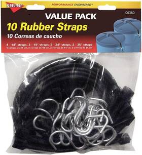 6360 Keeper Hampton Prod - Assorted Epdm Rubber Cargo Straps 10 Pack Black