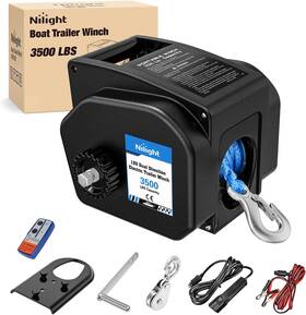 91949a Nilight Black Boat Trailer Winch 3500 Lbs Portable Electric With Synthetic Rope
