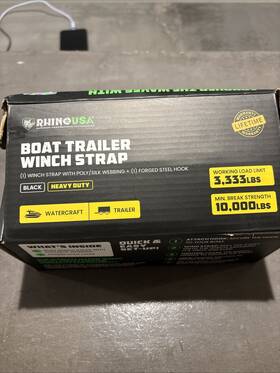 Rhino Usa 810109891986 Boat Trailer Winch Strap W Steel Hook Heavy Duty Min Break 10k Lbs