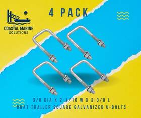 50-57330 Seachoice 4 Pack Of 3/8 Dia X 2-1/16 W 3-3/8 L Boat Trailer Square Galvanized U-bolts