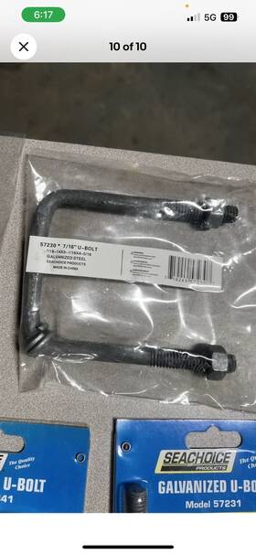 57230 Seachoice 5 Galvanized U Bolt7/16 Diameter 3-1/16 X 4-5/16