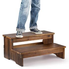 Stt02 Tinamo Acacia Bed Steps For High Beds 500lb 2 Step Wood Stool Walnut Heavy Duty