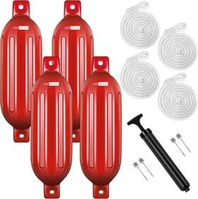 Vh274-re Vivohome Vinyl Ribbed Boat Fenders 4 Pack 6.5 Inch X 24 Red