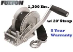 Fulton Single Speed Trailer Winch 1,300 Lbs. W/ 20' X 2" Strap & Hook 8" Handle. Fixed Price $99.99.