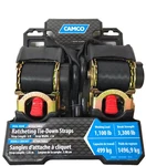 Camco Ratchet Tie Down Straps Bolt On Trailer Retractable Dual Hooks 2"X6FT Pair. Fixed Price $59.29.